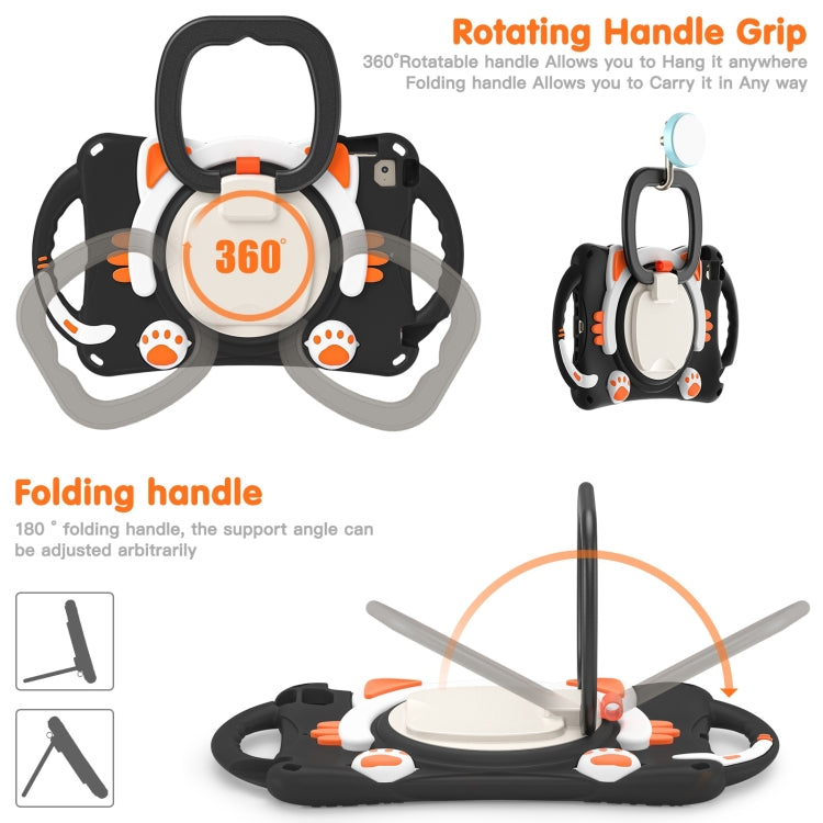 Cute Cat King Kids Shockproof Silicone Tablet Case with Holder & Shoulder Strap & Handle For iPad mini 2019 / 4 / 3 / 2 / 1(Black Orange) - iPad mini (2019) / mini 5 Cases by buy2fix | Online Shopping UK | buy2fix