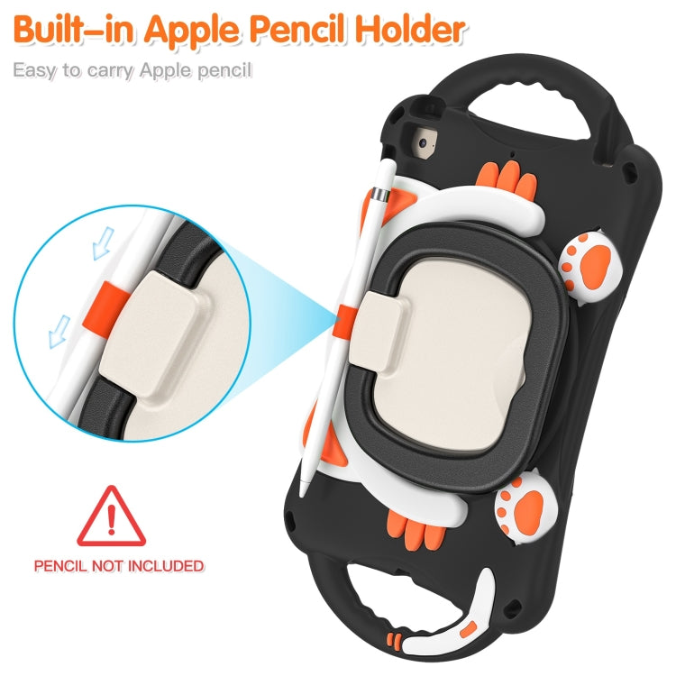 Cute Cat King Kids Shockproof Silicone Tablet Case with Holder & Shoulder Strap & Handle For iPad mini 2019 / 4 / 3 / 2 / 1(Black Orange) - iPad mini (2019) / mini 5 Cases by buy2fix | Online Shopping UK | buy2fix