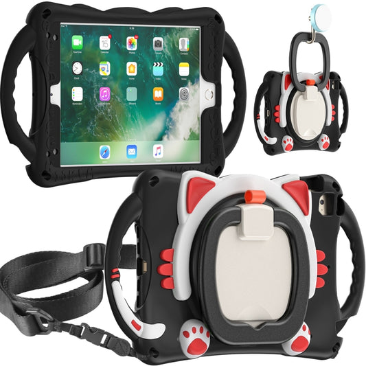 Cute Cat King Kids Shockproof Silicone Tablet Case with Holder & Shoulder Strap & Handle For iPad mini 2019 / 4 / 3 / 2 / 1(Black Red) - iPad mini (2019) / mini 5 Cases by buy2fix | Online Shopping UK | buy2fix