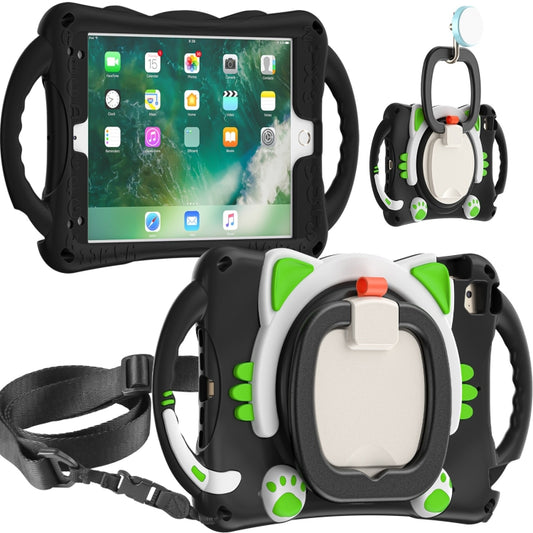 Cute Cat King Kids Shockproof Silicone Tablet Case with Holder & Shoulder Strap & Handle For iPad mini 2019 / 4 / 3 / 2 / 1(Black Green) - iPad mini (2019) / mini 5 Cases by buy2fix | Online Shopping UK | buy2fix