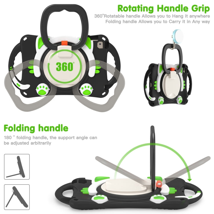 Cute Cat King Kids Shockproof Silicone Tablet Case with Holder & Shoulder Strap & Handle For iPad mini 2019 / 4 / 3 / 2 / 1(Black Green) - iPad mini (2019) / mini 5 Cases by buy2fix | Online Shopping UK | buy2fix