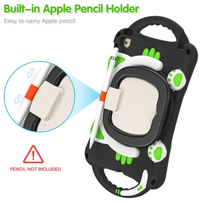Cute Cat King Kids Shockproof Silicone Tablet Case with Holder & Shoulder Strap & Handle For iPad mini 2019 / 4 / 3 / 2 / 1(Black Green) - iPad mini (2019) / mini 5 Cases by buy2fix | Online Shopping UK | buy2fix
