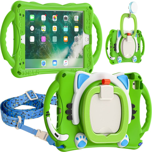Cute Cat King Kids Shockproof Silicone Tablet Case with Holder & Shoulder Strap & Handle For iPad mini 2019 / 4 / 3 / 2 / 1(Green) - iPad mini (2019) / mini 5 Cases by buy2fix | Online Shopping UK | buy2fix