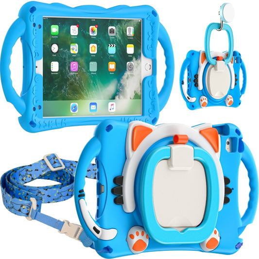 Cute Cat King Kids Shockproof Silicone Tablet Case with Holder & Shoulder Strap & Handle For iPad mini 2019 / 4 / 3 / 2 / 1(Light Blue) - iPad mini (2019) / mini 5 Cases by buy2fix | Online Shopping UK | buy2fix