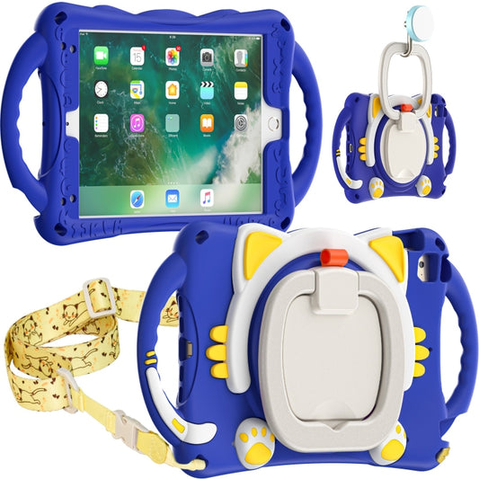 Cute Cat King Kids Shockproof Silicone Tablet Case with Holder & Shoulder Strap & Handle For iPad mini 2019 / 4 / 3 / 2 / 1(Dark Blue) - iPad mini (2019) / mini 5 Cases by buy2fix | Online Shopping UK | buy2fix