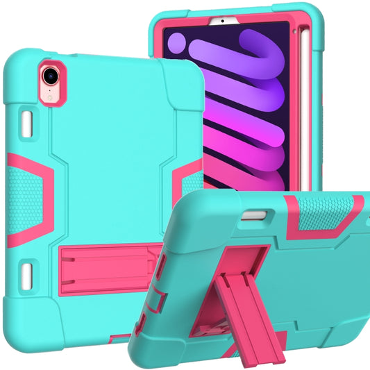 For iPad mini 2024 / mini 6 Contrast Color Robot Shockproof Silicone + PC Protective Tablet Case with Holder & Pen Slot(Mint Green Rose Red) - iPad mini 6 Cases by buy2fix | Online Shopping UK | buy2fix