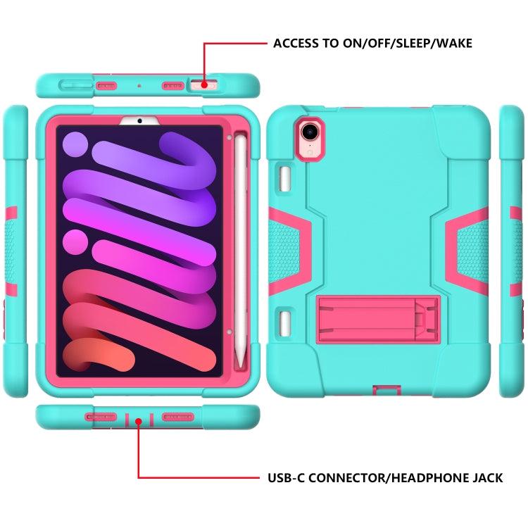 For iPad mini 2024 / mini 6 Contrast Color Robot Shockproof Silicone + PC Protective Tablet Case with Holder & Pen Slot(Mint Green Rose Red) - iPad mini 6 Cases by buy2fix | Online Shopping UK | buy2fix