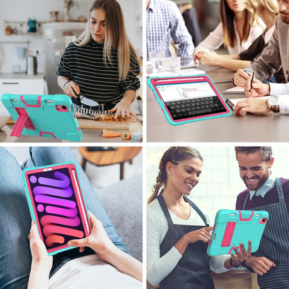 For iPad mini 2024 / mini 6 Contrast Color Robot Shockproof Silicone + PC Protective Tablet Case with Holder & Pen Slot(Mint Green Rose Red) - iPad mini 6 Cases by buy2fix | Online Shopping UK | buy2fix