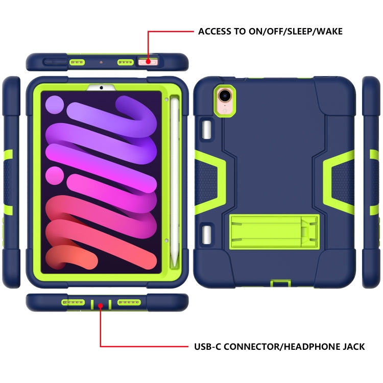 For iPad mini 2024 / mini 6 Contrast Color Robot Shockproof Silicone + PC Protective Tablet Case with Holder & Pen Slot(Navy Blue Mint Green) - iPad mini 6 Cases by buy2fix | Online Shopping UK | buy2fix