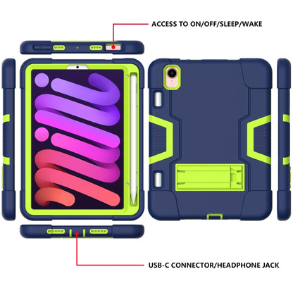 For iPad mini 2024 / mini 6 Contrast Color Robot Shockproof Silicone + PC Protective Tablet Case with Holder & Pen Slot(Navy Blue Mint Green) - iPad mini 6 Cases by buy2fix | Online Shopping UK | buy2fix