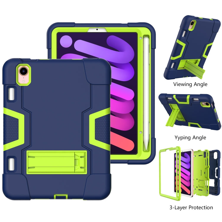 For iPad mini 2024 / mini 6 Contrast Color Robot Shockproof Silicone + PC Protective Tablet Case with Holder & Pen Slot(Navy Blue Mint Green) - iPad mini 6 Cases by buy2fix | Online Shopping UK | buy2fix