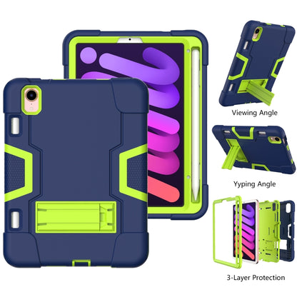 For iPad mini 2024 / mini 6 Contrast Color Robot Shockproof Silicone + PC Protective Tablet Case with Holder & Pen Slot(Navy Blue Mint Green) - iPad mini 6 Cases by buy2fix | Online Shopping UK | buy2fix