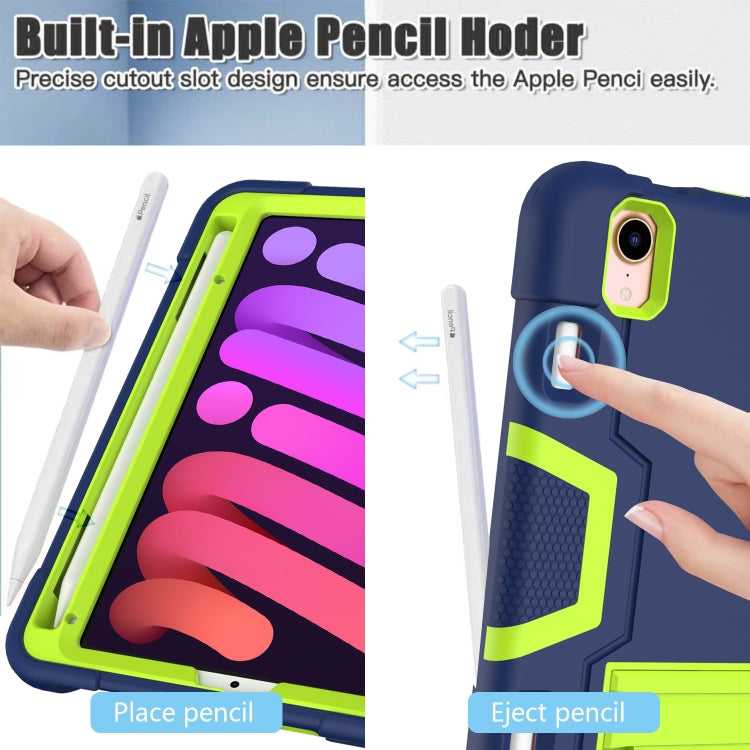 For iPad mini 2024 / mini 6 Contrast Color Robot Shockproof Silicone + PC Protective Tablet Case with Holder & Pen Slot(Navy Blue Mint Green) - iPad mini 6 Cases by buy2fix | Online Shopping UK | buy2fix