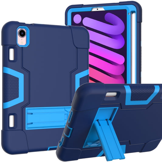 For iPad mini 2024 / mini 6 Contrast Color Robot Shockproof Silicone + PC Protective Tablet Case with Holder & Pen Slot(Navy Blue) - iPad mini 6 Cases by buy2fix | Online Shopping UK | buy2fix