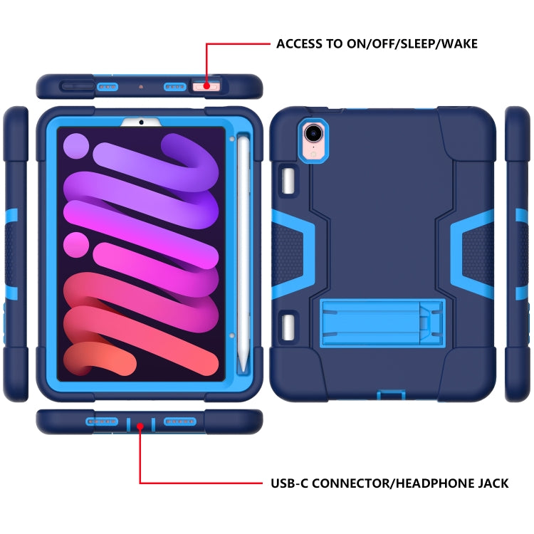 For iPad mini 2024 / mini 6 Contrast Color Robot Shockproof Silicone + PC Protective Tablet Case with Holder & Pen Slot(Navy Blue) - iPad mini 6 Cases by buy2fix | Online Shopping UK | buy2fix