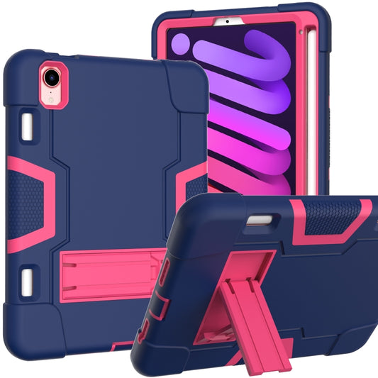 For iPad mini 2024 / mini 6 Contrast Color Robot Shockproof Silicone + PC Protective Tablet Case with Holder & Pen Slot(Navy Blue Rose Red) - iPad mini 6 Cases by buy2fix | Online Shopping UK | buy2fix