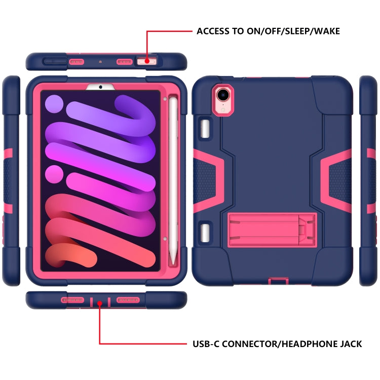 For iPad mini 2024 / mini 6 Contrast Color Robot Shockproof Silicone + PC Protective Tablet Case with Holder & Pen Slot(Navy Blue Rose Red) - iPad mini 6 Cases by buy2fix | Online Shopping UK | buy2fix