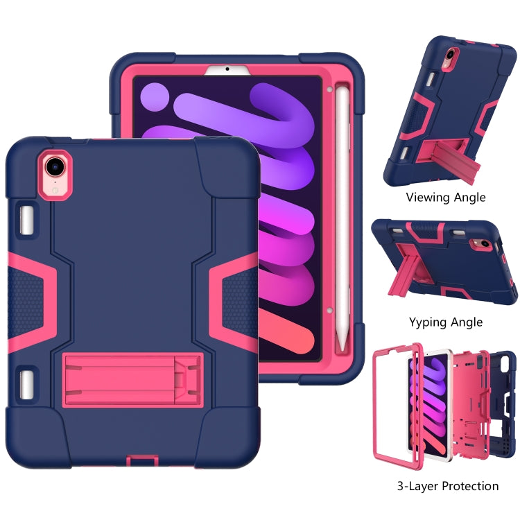 For iPad mini 2024 / mini 6 Contrast Color Robot Shockproof Silicone + PC Protective Tablet Case with Holder & Pen Slot(Navy Blue Rose Red) - iPad mini 6 Cases by buy2fix | Online Shopping UK | buy2fix