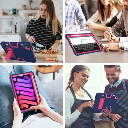 For iPad mini 2024 / mini 6 Contrast Color Robot Shockproof Silicone + PC Protective Tablet Case with Holder & Pen Slot(Navy Blue Rose Red) - iPad mini 6 Cases by buy2fix | Online Shopping UK | buy2fix