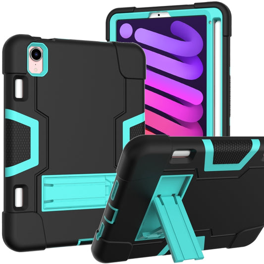 For iPad mini 2024 / mini 6 Contrast Color Robot Shockproof Silicone + PC Protective Tablet Case with Holder & Pen Slot(Black Mint Green) - iPad mini 6 Cases by buy2fix | Online Shopping UK | buy2fix