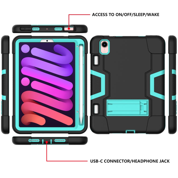 For iPad mini 2024 / mini 6 Contrast Color Robot Shockproof Silicone + PC Protective Tablet Case with Holder & Pen Slot(Black Mint Green) - iPad mini 6 Cases by buy2fix | Online Shopping UK | buy2fix