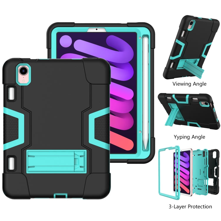 For iPad mini 2024 / mini 6 Contrast Color Robot Shockproof Silicone + PC Protective Tablet Case with Holder & Pen Slot(Black Mint Green) - iPad mini 6 Cases by buy2fix | Online Shopping UK | buy2fix