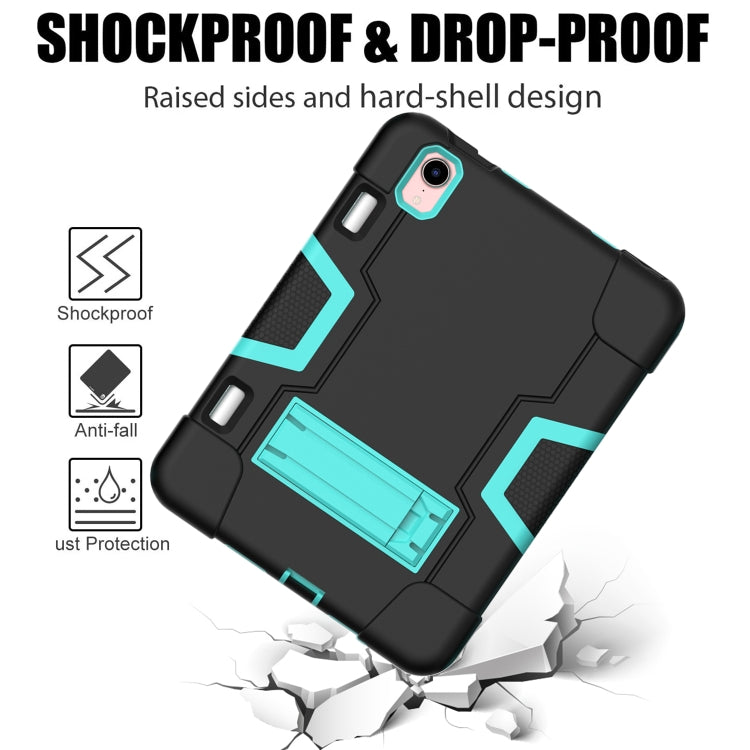 For iPad mini 2024 / mini 6 Contrast Color Robot Shockproof Silicone + PC Protective Tablet Case with Holder & Pen Slot(Black Mint Green) - iPad mini 6 Cases by buy2fix | Online Shopping UK | buy2fix