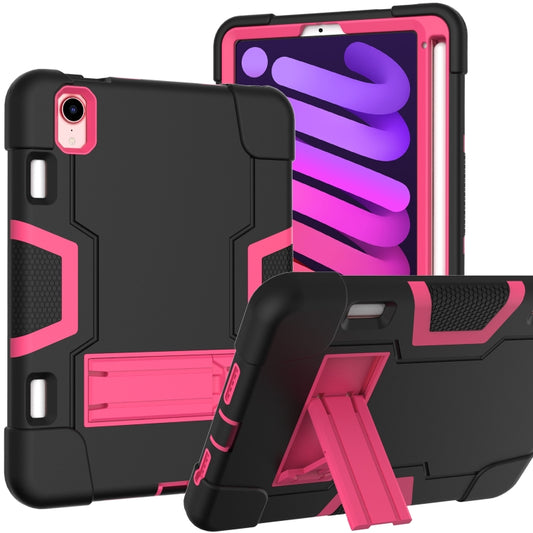 For iPad mini 2024 / mini 6 Contrast Color Robot Shockproof Silicone + PC Protective Tablet Case with Holder & Pen Slot(Black Rose Red) - iPad mini 6 Cases by buy2fix | Online Shopping UK | buy2fix