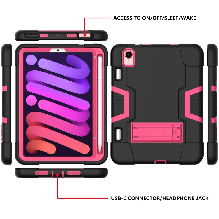 For iPad mini 2024 / mini 6 Contrast Color Robot Shockproof Silicone + PC Protective Tablet Case with Holder & Pen Slot(Black Rose Red) - iPad mini 6 Cases by buy2fix | Online Shopping UK | buy2fix