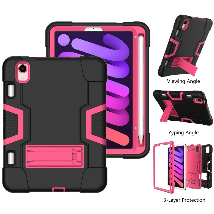 For iPad mini 2024 / mini 6 Contrast Color Robot Shockproof Silicone + PC Protective Tablet Case with Holder & Pen Slot(Black Rose Red) - iPad mini 6 Cases by buy2fix | Online Shopping UK | buy2fix