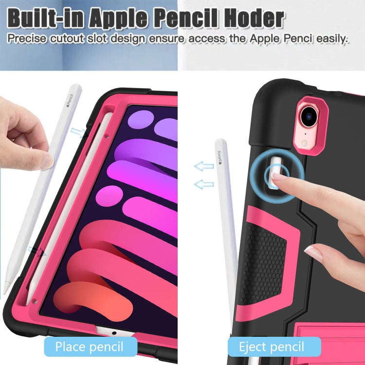 For iPad mini 2024 / mini 6 Contrast Color Robot Shockproof Silicone + PC Protective Tablet Case with Holder & Pen Slot(Black Rose Red) - iPad mini 6 Cases by buy2fix | Online Shopping UK | buy2fix