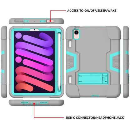 For iPad mini 2024 / mini 6 Contrast Color Robot Shockproof Silicone + PC Protective Tablet Case with Holder & Pen Slot(Grey Mint Green) - iPad mini 6 Cases by buy2fix | Online Shopping UK | buy2fix