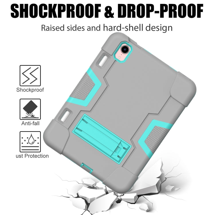For iPad mini 2024 / mini 6 Contrast Color Robot Shockproof Silicone + PC Protective Tablet Case with Holder & Pen Slot(Grey Mint Green) - iPad mini 6 Cases by buy2fix | Online Shopping UK | buy2fix