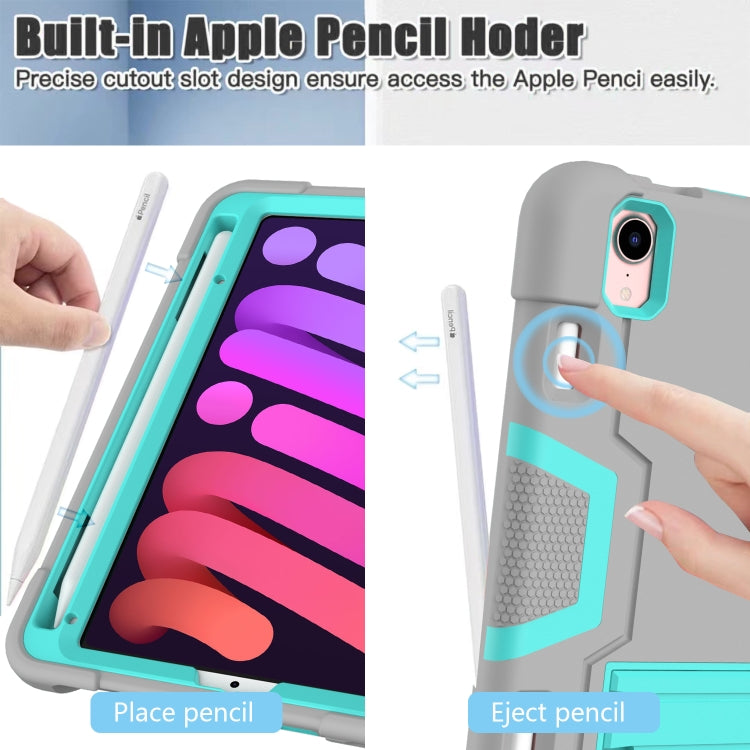 For iPad mini 2024 / mini 6 Contrast Color Robot Shockproof Silicone + PC Protective Tablet Case with Holder & Pen Slot(Grey Mint Green) - iPad mini 6 Cases by buy2fix | Online Shopping UK | buy2fix