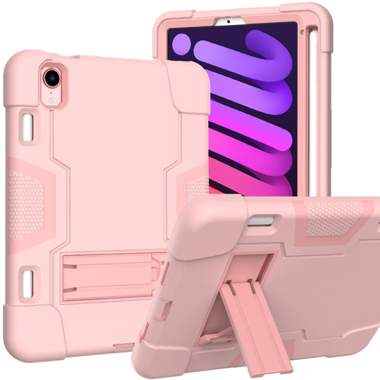 For iPad mini 2024 / mini 6 Contrast Color Robot Shockproof Silicone + PC Protective Tablet Case with Holder & Pen Slot(Rose Gold) - iPad mini 6 Cases by buy2fix | Online Shopping UK | buy2fix