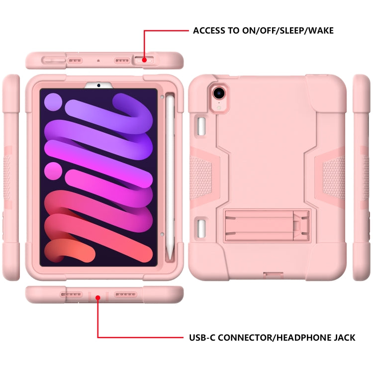 For iPad mini 2024 / mini 6 Contrast Color Robot Shockproof Silicone + PC Protective Tablet Case with Holder & Pen Slot(Rose Gold) - iPad mini 6 Cases by buy2fix | Online Shopping UK | buy2fix