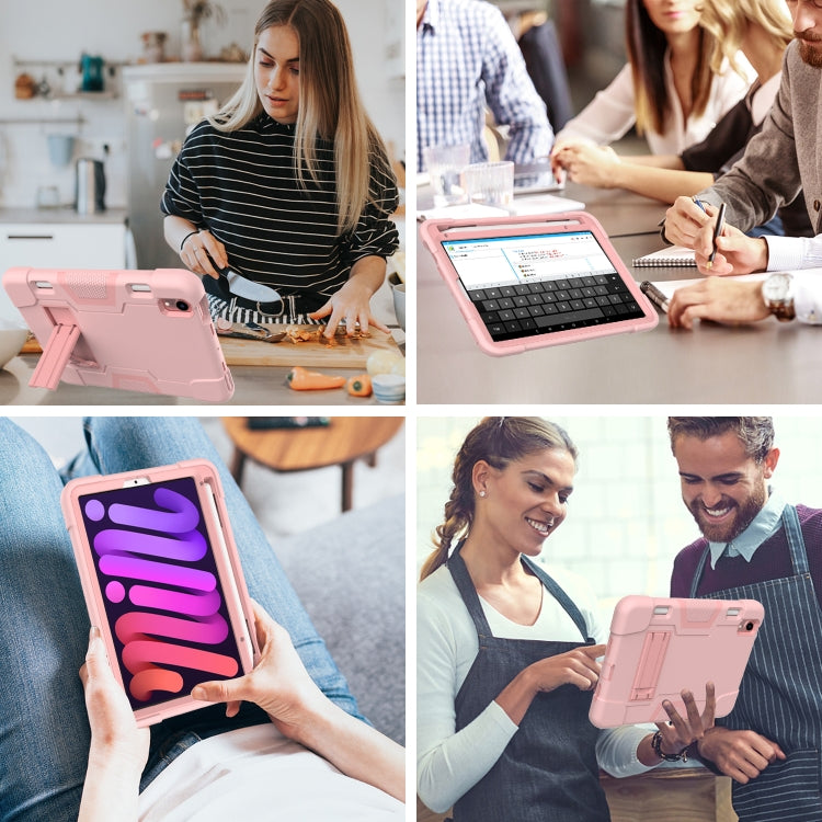 For iPad mini 2024 / mini 6 Contrast Color Robot Shockproof Silicone + PC Protective Tablet Case with Holder & Pen Slot(Rose Gold) - iPad mini 6 Cases by buy2fix | Online Shopping UK | buy2fix