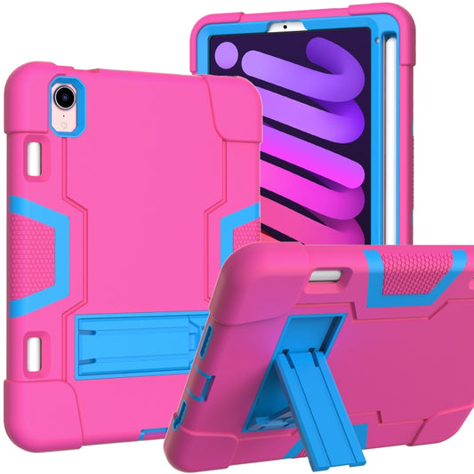 For iPad mini 2024 / mini 6 Contrast Color Robot Shockproof Silicone + PC Protective Tablet Case with Holder & Pen Slot(Rose Red Blue) - iPad mini 6 Cases by buy2fix | Online Shopping UK | buy2fix
