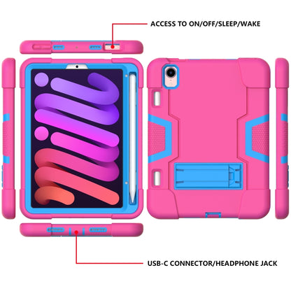 For iPad mini 2024 / mini 6 Contrast Color Robot Shockproof Silicone + PC Protective Tablet Case with Holder & Pen Slot(Rose Red Blue) - iPad mini 6 Cases by buy2fix | Online Shopping UK | buy2fix