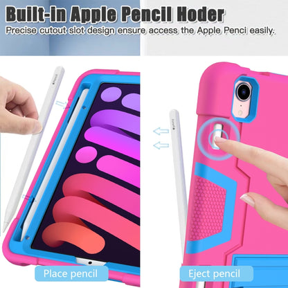 For iPad mini 2024 / mini 6 Contrast Color Robot Shockproof Silicone + PC Protective Tablet Case with Holder & Pen Slot(Rose Red Blue) - iPad mini 6 Cases by buy2fix | Online Shopping UK | buy2fix