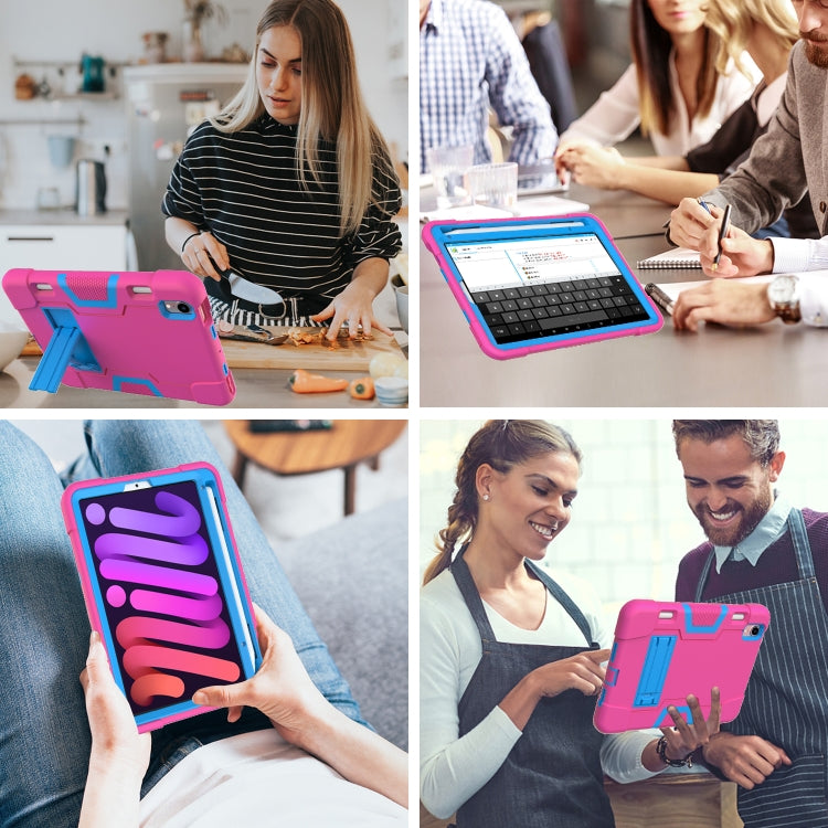 For iPad mini 2024 / mini 6 Contrast Color Robot Shockproof Silicone + PC Protective Tablet Case with Holder & Pen Slot(Rose Red Blue) - iPad mini 6 Cases by buy2fix | Online Shopping UK | buy2fix