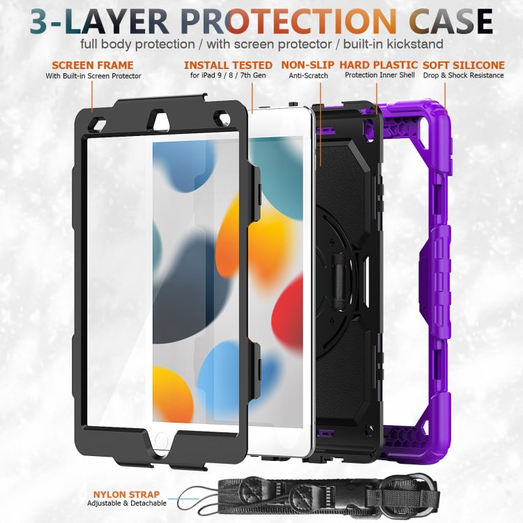 For iPad 10.2 2021 / 2020 / 2019 Shockproof Silicone + PC Protective Case with Holder & Shoulder Strap & Pen Slot(Purple) - iPad 10.2 Cases by buy2fix | Online Shopping UK | buy2fix