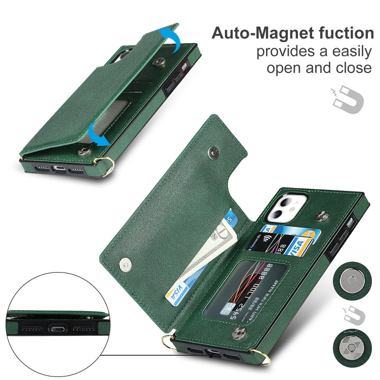 For iPhone 11 Cross-body Square Double Buckle Flip Card Bag TPU+PU Case with Card Slots & Wallet & Photo & Strap (Green) - iPhone 11 Cases by buy2fix | Online Shopping UK | buy2fix