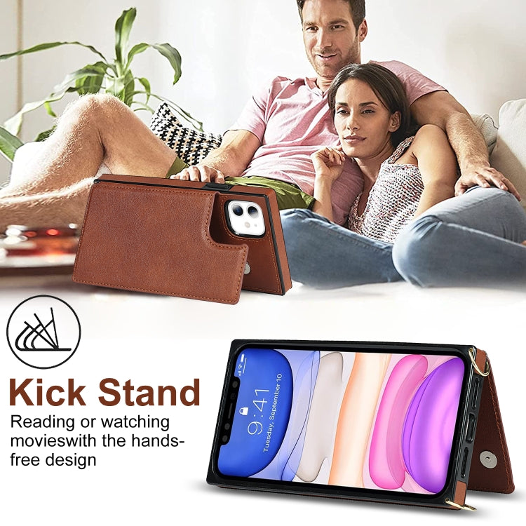 For iPhone 11 Cross-body Square Double Buckle Flip Card Bag TPU+PU Case with Card Slots & Wallet & Photo & Strap (Brown) - iPhone 11 Cases by buy2fix | Online Shopping UK | buy2fix