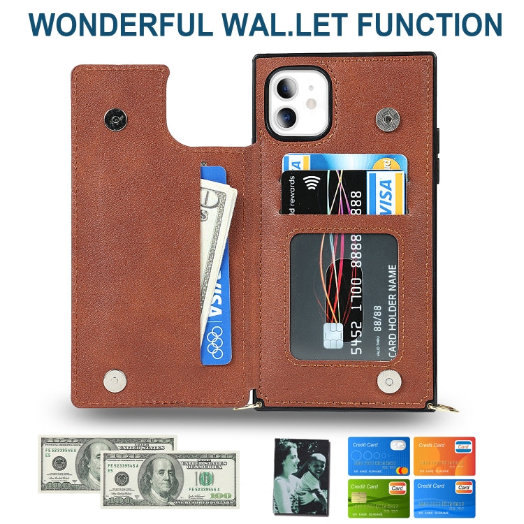 For iPhone 11 Cross-body Square Double Buckle Flip Card Bag TPU+PU Case with Card Slots & Wallet & Photo & Strap (Brown) - iPhone 11 Cases by buy2fix | Online Shopping UK | buy2fix