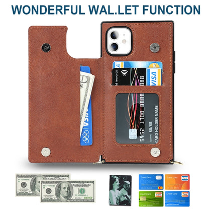 For iPhone 11 Cross-body Square Double Buckle Flip Card Bag TPU+PU Case with Card Slots & Wallet & Photo & Strap (Brown) - iPhone 11 Cases by buy2fix | Online Shopping UK | buy2fix