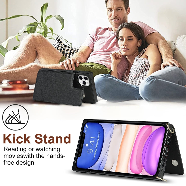 For iPhone 11 Pro Max Cross-body Square Double Buckle Flip Card Bag TPU+PU Case with Card Slots & Wallet & Photo & Strap (Black) - iPhone 11 Pro Max Cases by buy2fix | Online Shopping UK | buy2fix