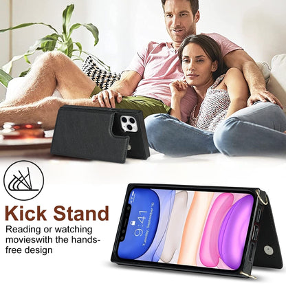For iPhone 11 Pro Max Cross-body Square Double Buckle Flip Card Bag TPU+PU Case with Card Slots & Wallet & Photo & Strap (Black) - iPhone 11 Pro Max Cases by buy2fix | Online Shopping UK | buy2fix