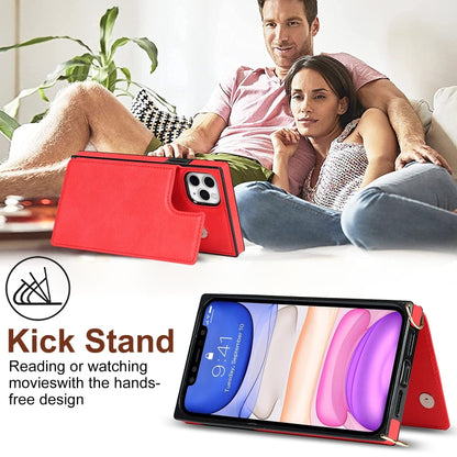 For iPhone 11 Pro Max Cross-body Square Double Buckle Flip Card Bag TPU+PU Case with Card Slots & Wallet & Photo & Strap (Red) - iPhone 11 Pro Max Cases by buy2fix | Online Shopping UK | buy2fix