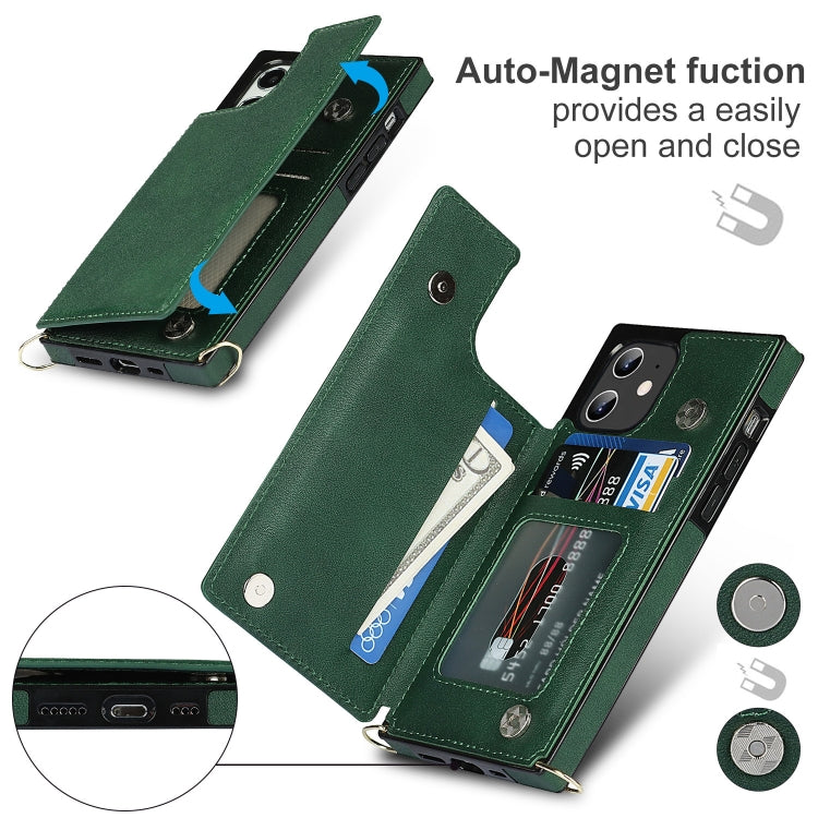 For iPhone 12 / 12 Pro Cross-body Square Double Buckle Flip Card Bag TPU+PU Case with Card Slots & Wallet & Photo & Strap(Green) - iPhone 12 / 12 Pro Cases by buy2fix | Online Shopping UK | buy2fix
